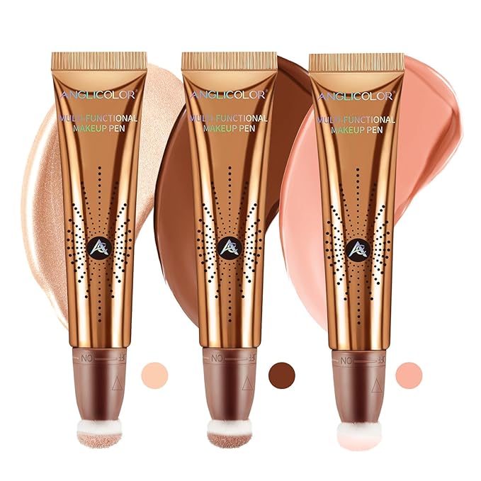 3PC Liquid Contour Blush Highlighter Beauty Wand Set - Smooth & Lightweight Contour Stick for Liquid Contour, Blush, Highlighter Application, Vegan & Cruelty-Free (01+02+05)