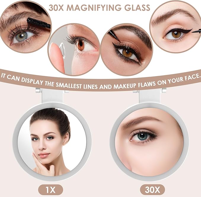 30X Magnifying Mirror with Light 360° Rotating Lighted Makeup 3 Lighting Modes Lighted Magnified Mirror 1000mAh Rechargeable Magnified Makeup for Women Girls