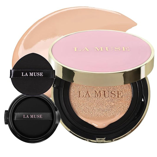 LA MUSE Complexion Correcting-Korean Cushion Foundation(2 Packs) | No Makeup Look, Daily Korean Makeup Foundation, Comfortable Wear | Natural Tone-Up Effect, Light to Medium Tones | For All Skin Types