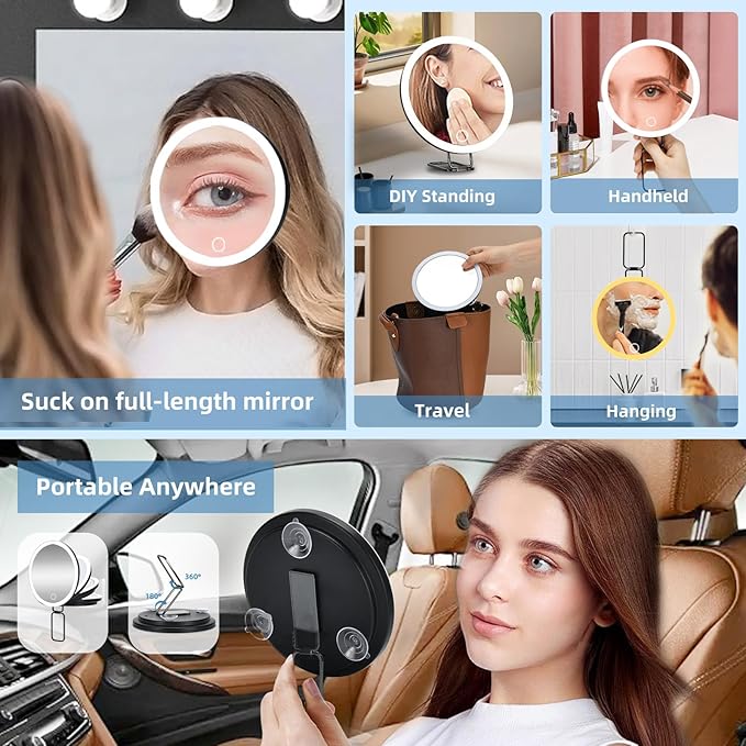 6" 30X Magnifying Mirror with Light Suction Cup,Led Close up Mirror for Checking Pores with 360° Stand,3 Color Lighted Personal Mirror 30X,30 Times High Magnification Concave Mirrors
