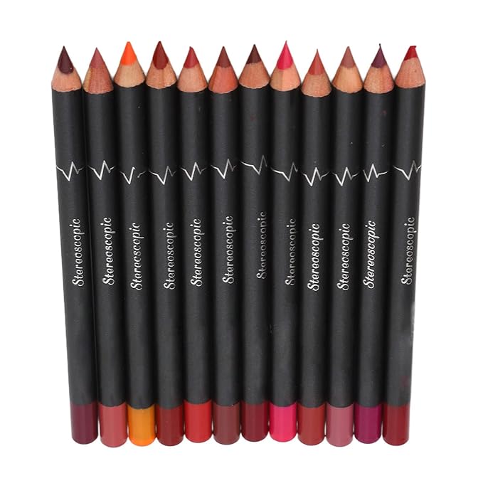 ZJchao 12Pcs Lip Liner, Contour Pencil for Girl Women, Smooth Soft Smudge Matte Long Lasting Lipstick Makeup Tool Set