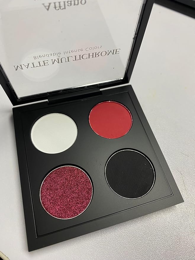 Afflano Gothic Red Makeup Eyeshadow Palette, Matte White Black Red Eye shadow, Ultra-Pigmented Chrome Red Glitter Eyeshadow, Intense Metallic Smokey Black Red Eyeshadow Palette Halloween Goth Makeup