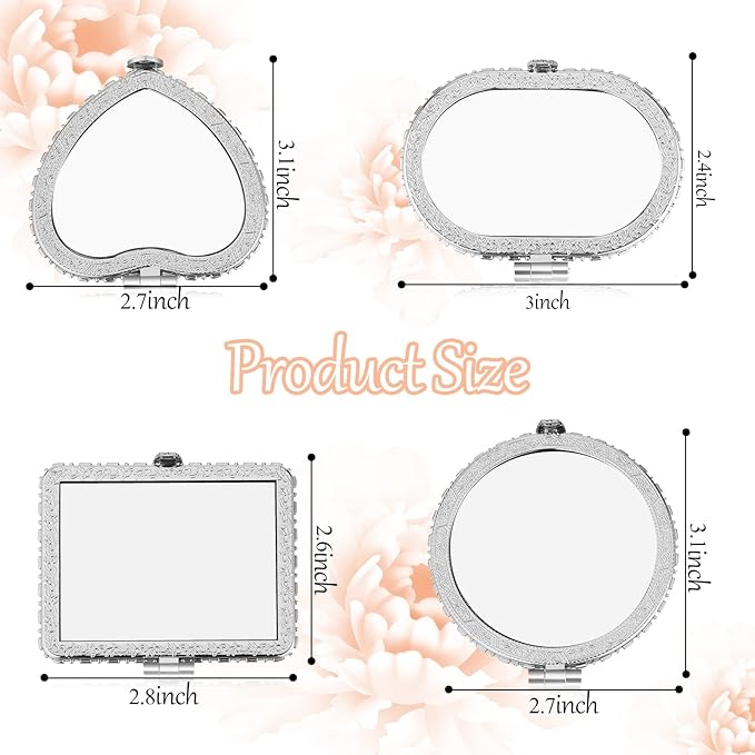 Blulu 16 Pcs Compact Mirror for Purse Small Flower Pocket Mirror Vintage Portable Floral Folding Tea Party Favors Birthday Gifts for Women Wedding Makeup Travel(Silver Edge)