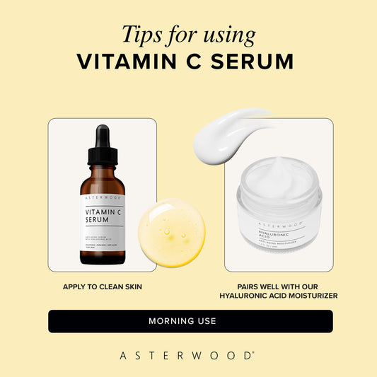 Asterwood Vitamin C Face Serum - with Hyaluronic Acid - Smoothing, Hydrating, Stimulates Collagen Production - Fragrance-Free - 1 Fl Oz