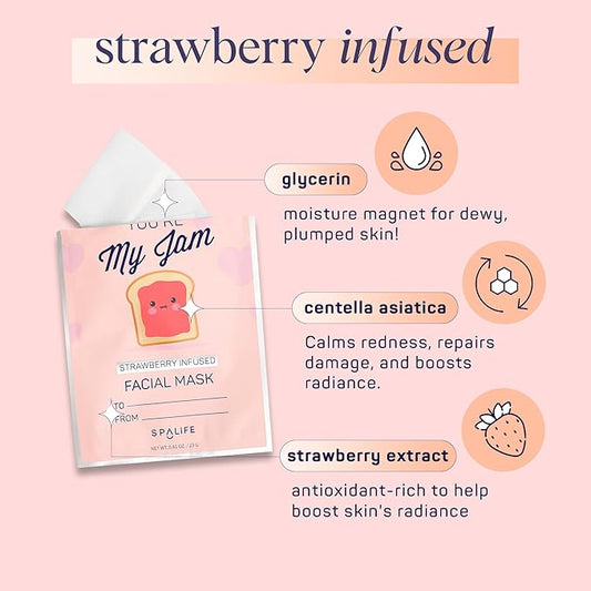 SpaLife Let’s Avocuddle & You're My Jam Face Masks 6 Pack Bundle - Avocado and Strawberry Extract Infused Sets for Hydration and Glow - The Ideal Valentine's Day Skincare Gift Set.