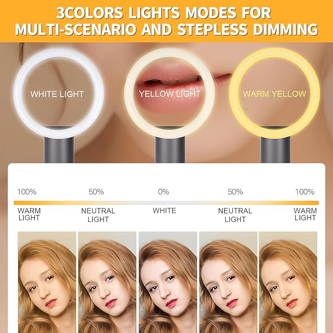 8.9" Vanity Mirror with Lights,Makeup Mirror with 3 LED Colors,5X Magnifying Mirror,Rechargeable & Brightness Adjustable,Touch Screen,Portable LED Mirror Gifts for Girls