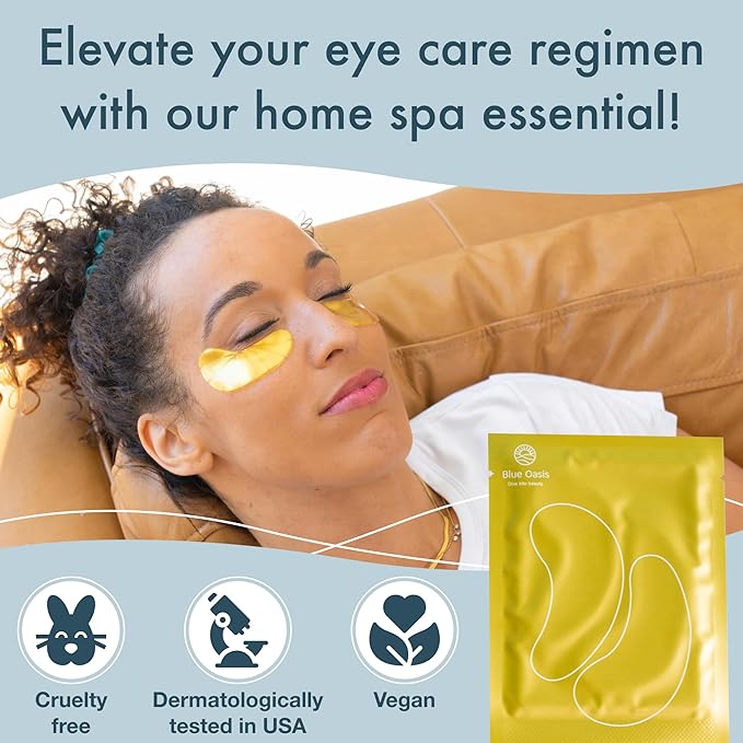 Blue Oasis Under Eye Patches for Puffy Eyes and Dark Circles - 20 Pairs Brightening 24K Gold Eye Mask, Hyaluronic Acid and Collagen Eye Care Gel Pads, Relaxing Self Care and Home Spa Gifts for Women