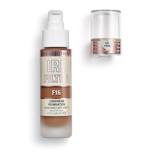 Revolution, IRL Filter Longwear Foundation, Soft & Breathable Formula, Medium to Full Coverage, Matte Finish, F16, 0.7 fl oz