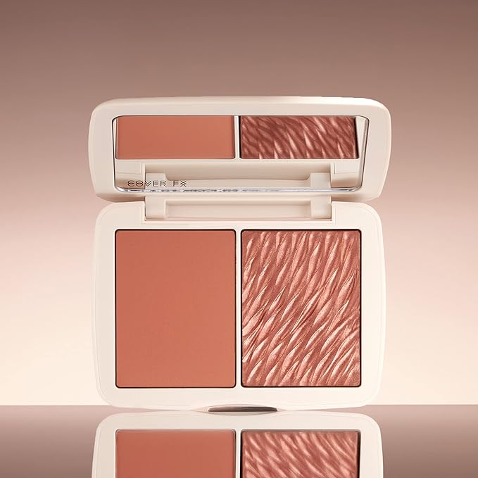 COVER FX Monochromatic Powder Blush Duo - Warm Honey: Bronzed Rose - Matte + Shimmer Finish - Create Custom, High Impact Color