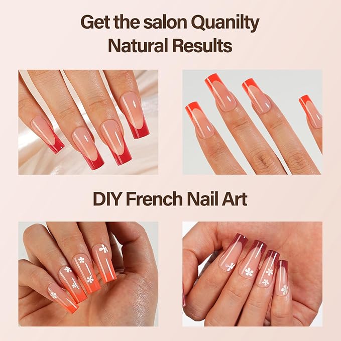 150Pcs French Gel Nail Tips, Vansiho Long Square Nail Tips, Red Pre-French Tips Press on Nails, Soak Off Soft Gel Acrylic Fake Nails for Nail Art DIY 15 Sizes