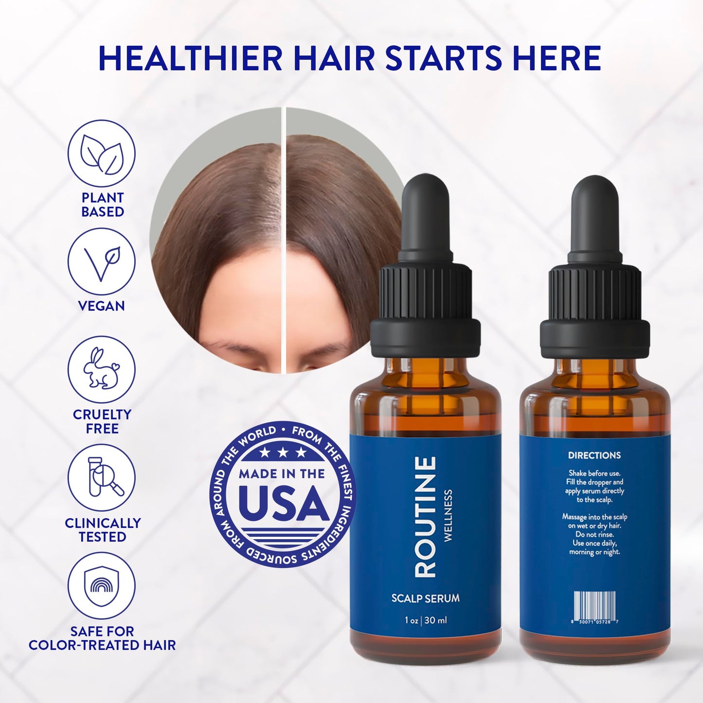 Routine Wellness Scalp Serum for Thinning Hair – Promotes Visibly-Thicker, Fuller-Looking Hair – Lightweight, Science-Backed with Red Clover & Peptides - 30ml