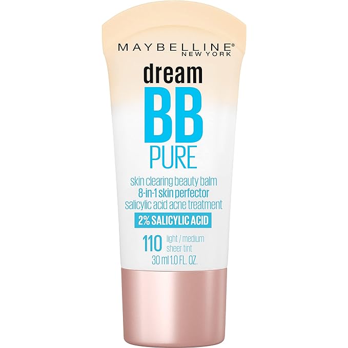 Maybelline Dream Pure Skin Clearing BB Cream, 8-in-1 Skin Perfecting Beauty Balm With 2% Salicylic Acid, Sheer Tint Coverage, Oil-Free, Light/Medium, 1 Count