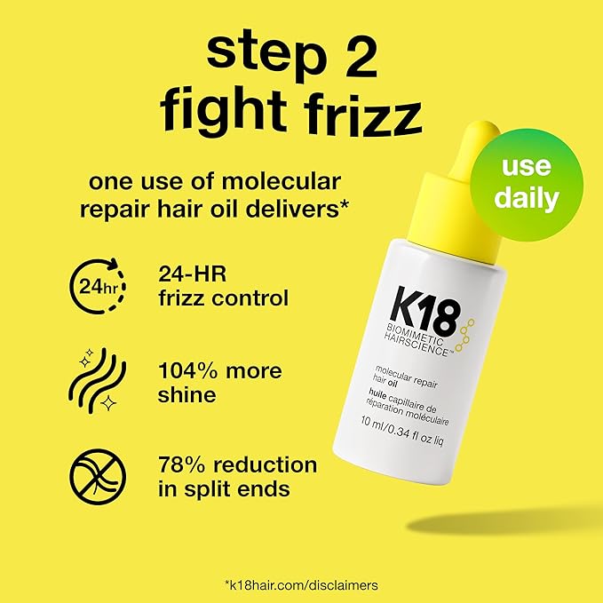 K18 Molecular Repair Minis Kit, Leave-In Molecular Hair Mask + Lightweight Repair Oil, Repairing Hair Duo to Strengthen + Smooth Frizz, Suitable for All Hair Types, Travel Size Kit