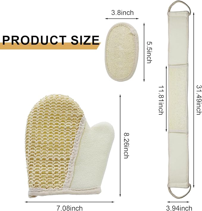 Premium Loofah Bath Set - Exfoliating Back Scrubber with Handle, Shower Gloves & Loofah Pads for Men & Women, Perfect Body Scrubber & Skin Cleanser