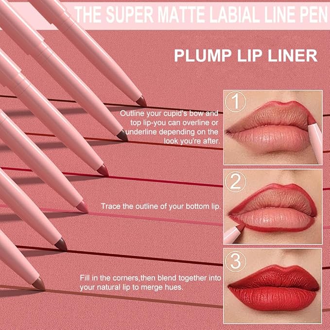6Pcs Retractable Lipliner Pencil Waterproof Makeup for Lip Liner and Eye Liner, Smooth and Creamy, Long Lasting Matte Finish, Vegan Beauty, Matte Velvet Pigmented Lip Liner (02, 6Pcs)