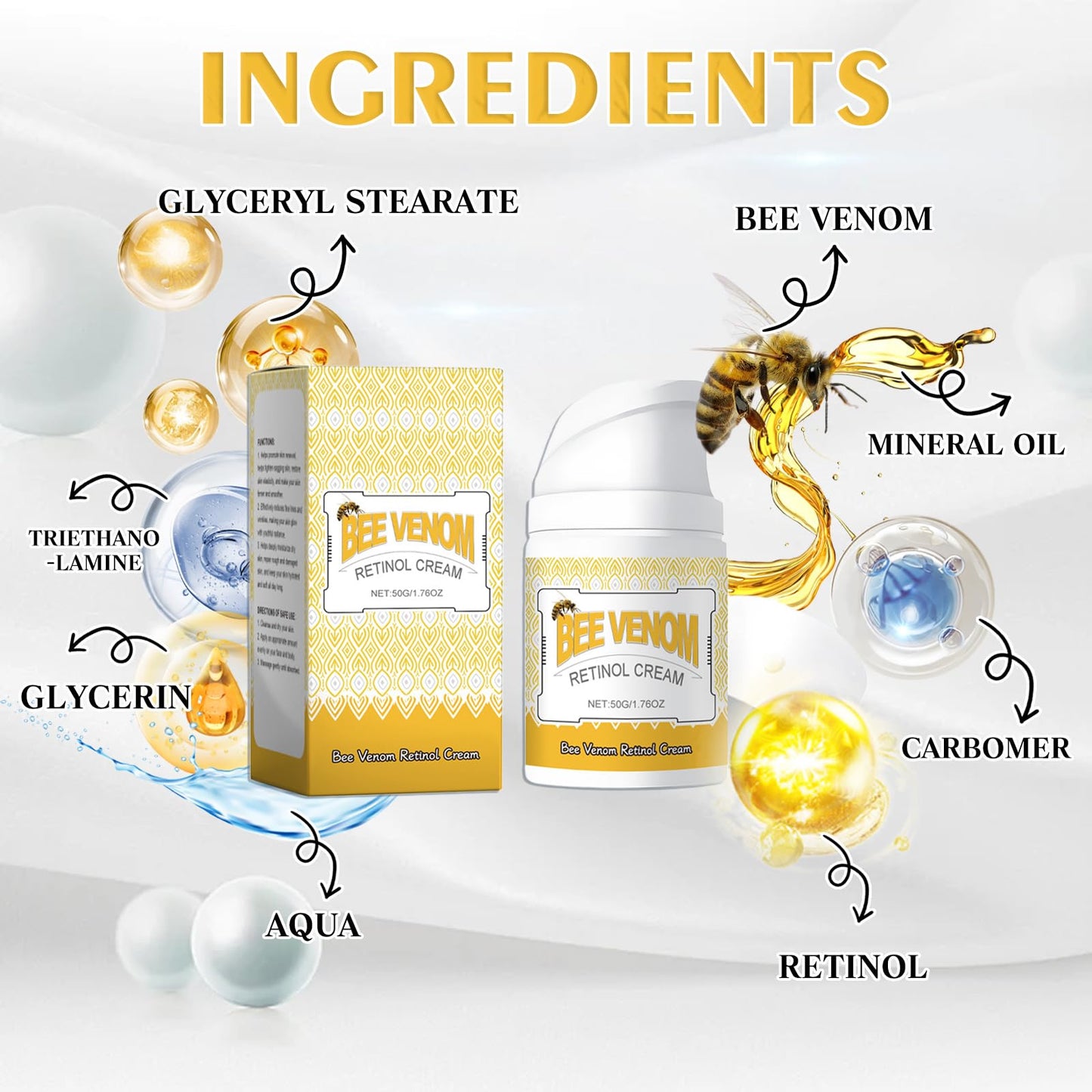 2PCS Bee Venom Retinol Cream, 2025 New Bee Venom Retinol Anti Wrinkle Facial Moisturizer Firming Skin Cream, Fine Lines, for All Skin Types