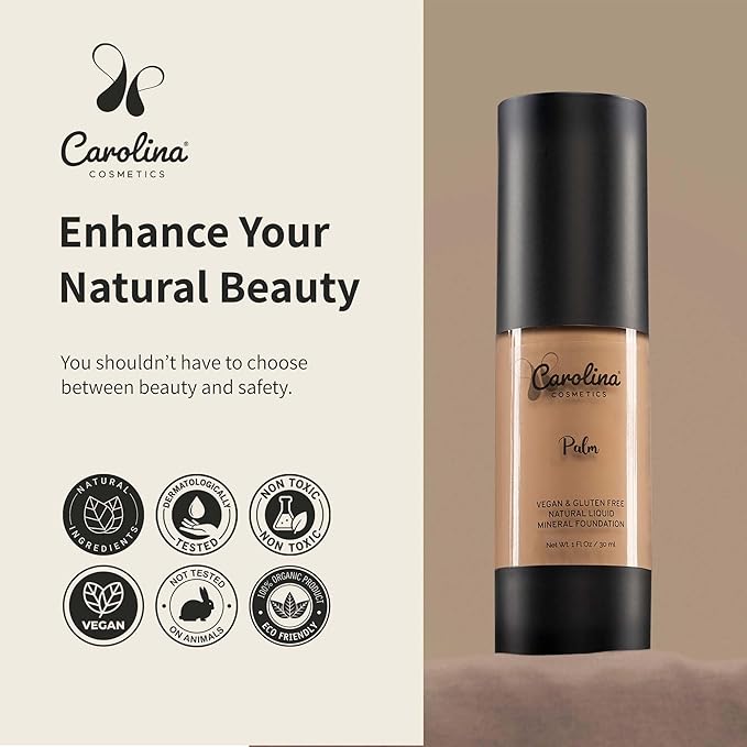 Plant-Based Foundation in Palm Shade - Hydrating, Pore-Minimizing & Buildable Coverage - Vegan, Non-GMO, Gluten-Free, Paraben-Free- Sun Protection - 1Fl Oz