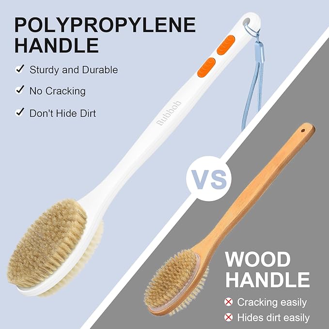 Back Scrubber, Back Scrubber for Shower, Bath Brush Long Handle for Shower with Double Sided Bristles for Wet or Dry Brushing (Orange)