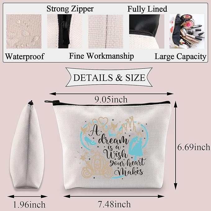 BDPWSS Fairy Tales Makeup Bag Fairy Princess Gift a Dream Is a Wish Your Heart Makes Cosmetic Bag For Friend Sister (You makes dream)