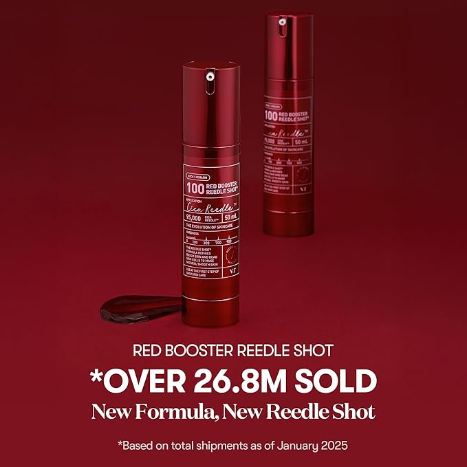 VT COSMETICS Red Booster Reedle Shot 100, Microneedling Serum with Dragon’s Blood, Exosome, Soothing Relief Serum for Irritated, and Sun-Stressed Skin, Scalp Care, Korean Skincare 1.69 fl oz (50ml)
