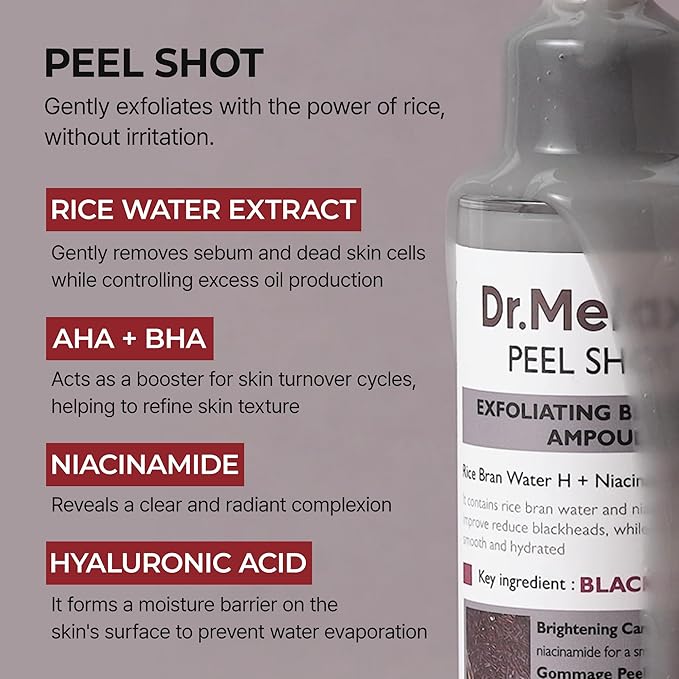 Peel Shot Glow Black Rice Peeling Ampoule, Soft Exfoliating Face and Body Scrub Dead Skin Cells, Blackheads Remover for All Skin Types korean skin care 80ml