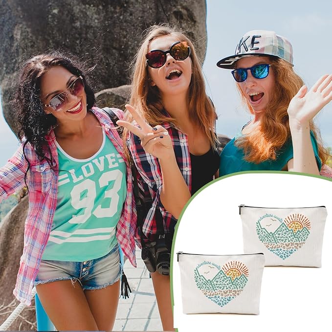 2pcs Camping Gifts for Women Makeup Bag, Travel Essential Cosmetic Bag Camping Essentials Birthday Gifts for Women Female Girls Sister BFF, Outdooor Enthusiasts Toiletry Bags
