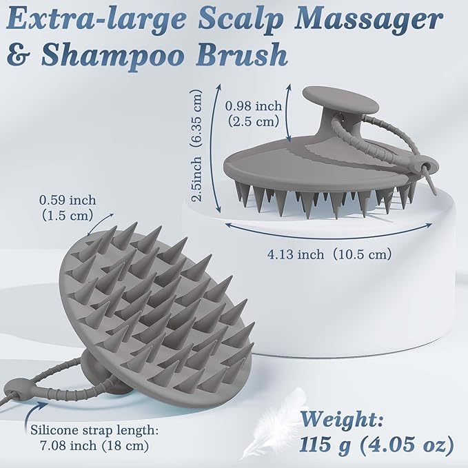 Manmihealth Silicone Back Scrubber & Soft Bath Glove, Silicone Scalp Massager Set 5 PCS, Super-Exfoliating Body Scrubber Shower Brush & Shampoo Brush Combination, with 2 Free Hooks (Style 1 Gray)