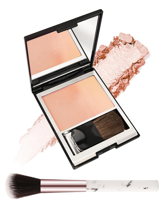 Blush Powder for Cheeks,Gradual Shimmer Pink Blusher Palette with Brush,Lightweight Buildable Color Blush Hightlighter Powder,Longlasting Waterproof Facial Makeup,Mother's Day Gift for Women Girl-04#