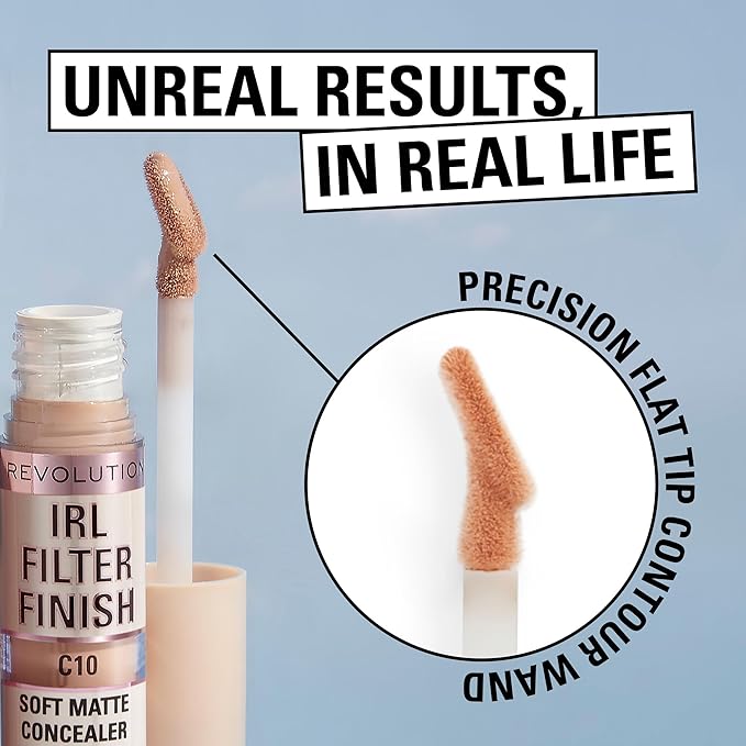 Revolution, IRL Filter Finish Concealer, Full Coverage, Oil-Free, Long-Lasting & Lightweight Formula, Infused with Hyaluronic Acid, Vegan & Cruelty-Free, C10.5, 0.21 oz