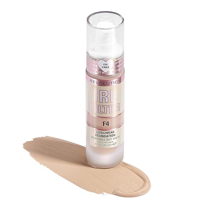 Revolution, IRL Filter Longwear Foundation, Soft & Breathable Formula, Medium to Full Coverage, Matte Finish, F4, 0.7 fl oz