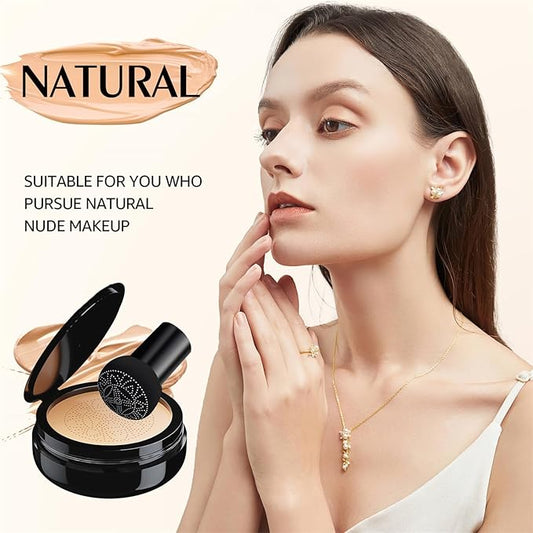 Mushroom Head Air Cushion CC Cream - New Upgraded BB Cream Face Makeup Foundation for Mature Skin Moisturizing Concealer Brighten Long-Lasting, Gold Packaging (Natural, 3.21 Ounce (Pack of 1))