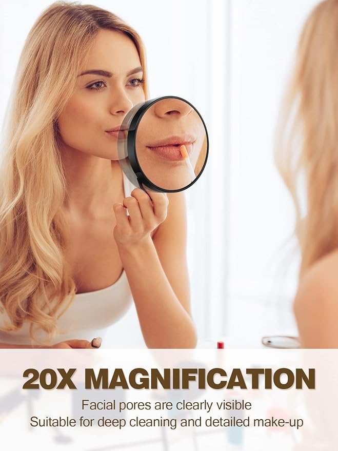 20X Magnifying Mirror with 2 Suction Cups, 3.5 inches Magnified Makeup Mirror and Slant Tweezers,Black,1PC