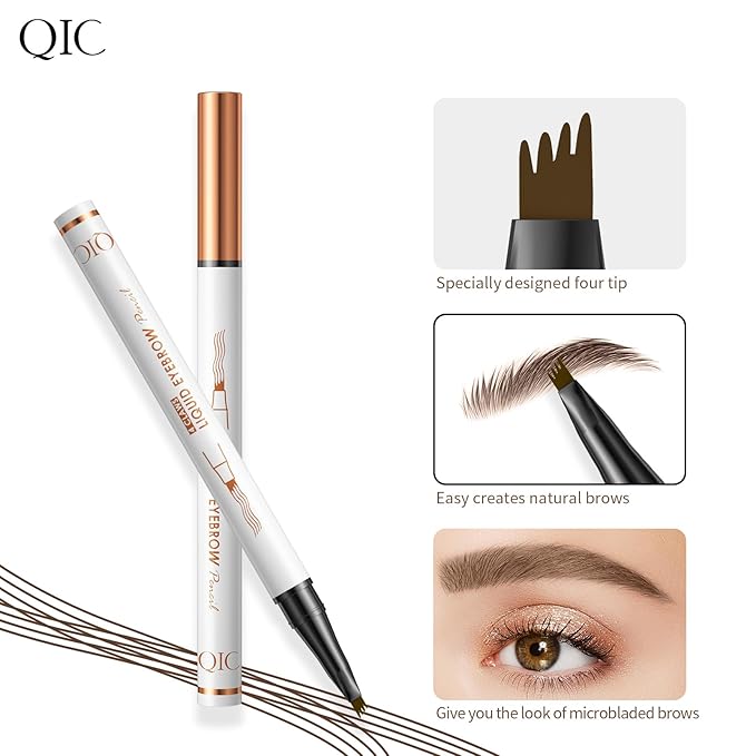 2 Pcs Microblading Eyebrow Pen, 2025 Upgraded 3D Waterproof 4-Tip Eyebrow Pencil, Natural Makeup Long-Lasting Fine Stroke Magic Eyebrow Pencil for Women Stay on All Day (04 Black*2)