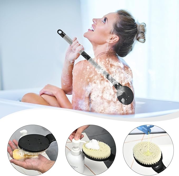 Back Scrubber for Shower,21.7" Long Handle Shower Brush for Body to Clean Dirt,Back Brush for Shower Men,Women