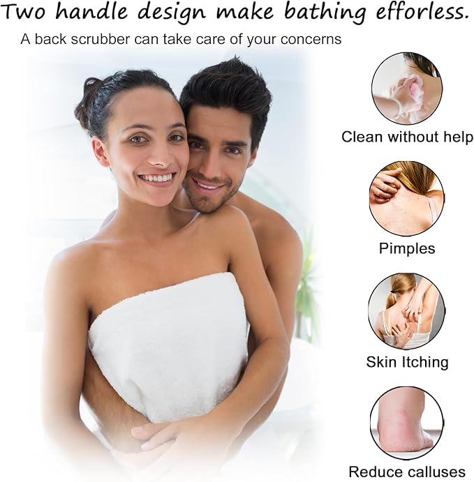 Scrubber Back for Shower Extended Length Scrubber Towel Exfoliating Washcloth Body Scrub Sponge Shower Loofah with Handle for Women Men Deep Clean Body Skin Massages (Gray&white2)