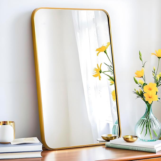 24x36 Mirror Rectangle Full Length Wall Mounted Hanging or Against Wall Metal Frame Dressing Make-up Mirrors for Entryway Bedroom Bathroom Living Room 24 36 36x24 inch Gold