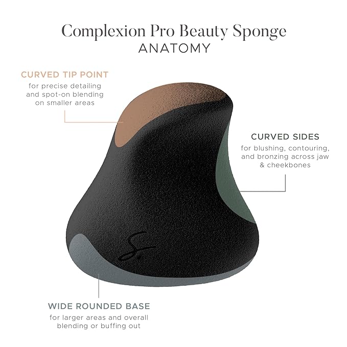 Complexion Pro Beauty Blender Sponge, Black, Single - Ergonomic Makeup Sponge and Beauty Blender, Essential Make up and Blending Sponge, Multipurpose Makeup Kit Facial Sponge