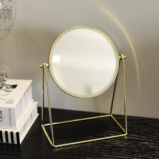 LONGSHENG - SINCE 2001 - Makeup Mirror Single Sided Vanity Mirror Vintage 360° Rotation Metal Cosmetic Mirror Round Beauty Mirror Handmade Make Up Mirror for Dresser Vanity Table Desk - Gold