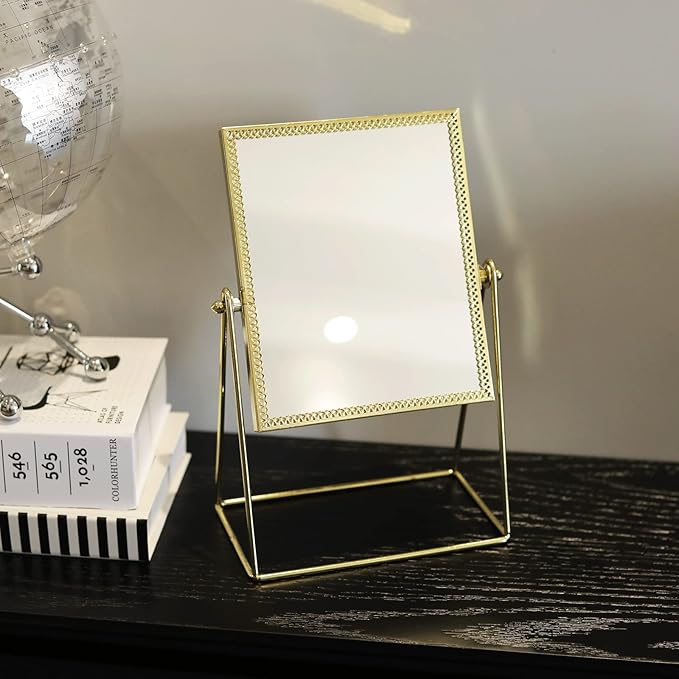 LONGSHENG - SINCE 2001 - Makeup Mirror Single Sided Cosmetic Mirror Rectangle Beauty Mirror Handmade Make Up Mirror for Dresser Vanity Table Desk - Gold