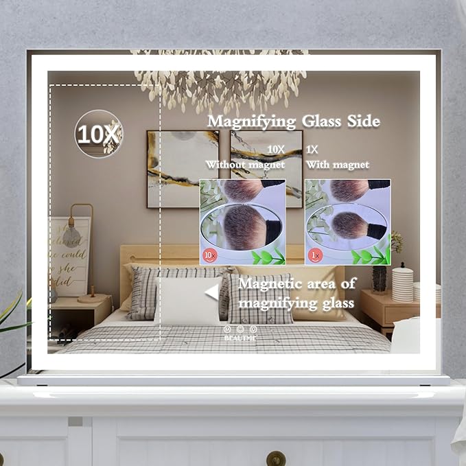 ANYHI Large Vanity Mirror with Lights, 28"x22" Makeup Mirror with Light Strip, 3 Color Modes, Dimmable, Smart Touch Control, Aluminum Frame, Tabletop or Wall Mount, White