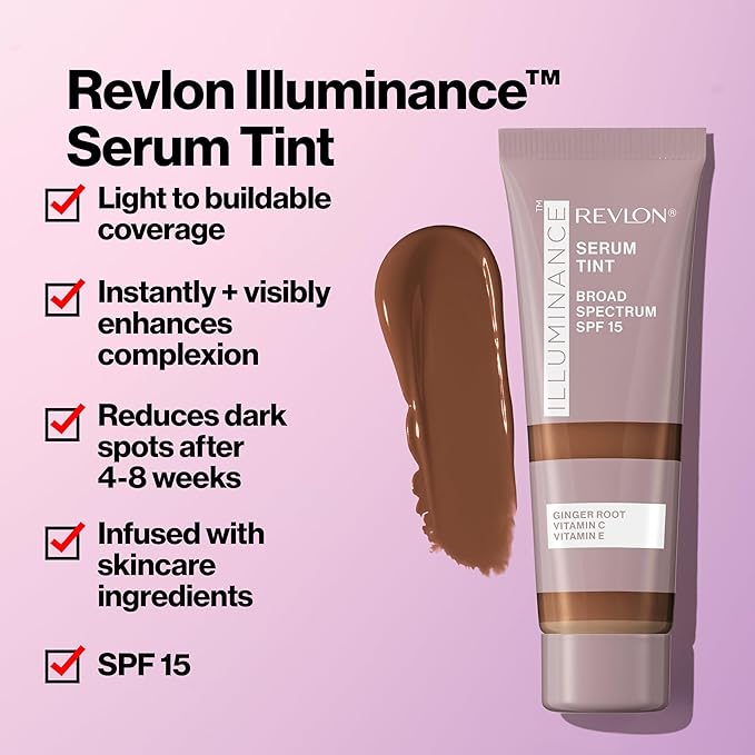 Revlon Illuminance Tinted Serum, Triple Hyaluronic Acid, Evens Out Skin Tone Over Time and Hydrates All Day, SPF 15, 201 Creamy Natural, 0.94 fl oz.