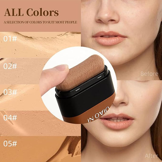 Multi-Use Foundation Stick Makeup, Cream Natural Matte Foundation, Nude Long-Wearing Lightweight Foundation with Built-In Brush, Concealer Covers Blemishes, Hydrates, Highlights and Contours