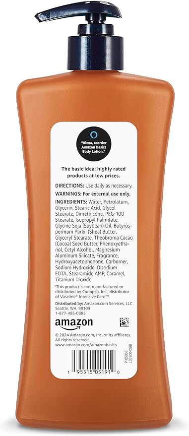 Amazon Basics Cocoa Butter Body Lotion, Lightly Scented, 20.3 Fl Oz, Pack of 4