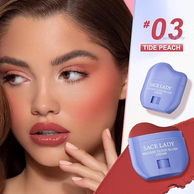 SACE LADY Creamy Blush Face Makeup, No Drying Blusher Cosmetics Pigmented Smooths Nourishes for Lip Eye Cheek Beauty Make Up, 0.31Oz (#03, 0.31Oz)