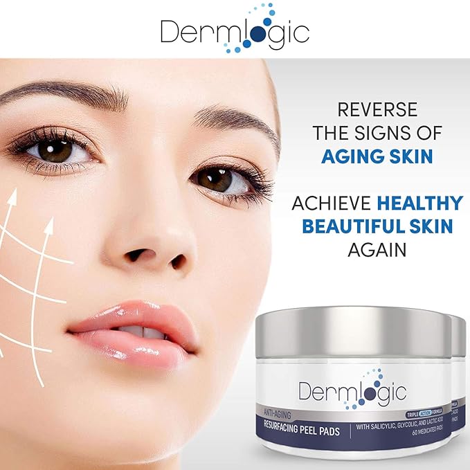 Anti Aging Resurfacing Peel Pads - Contains Salicylic, Glycolic, & Lactic for Face, Neck & Décolleté. Exfoliates, Brightens, Tones the Skin & Reduces Dark Spot, Fine Lines & Wrinkles for Radiant Glow.