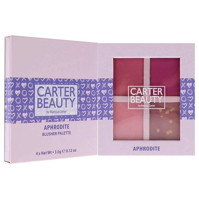 Carter Beauty By Marissa Carter Blusher Palette - Highly Pigmented - 3 Matte Shades And 1 Shimmer - Flush Of Natural Colour To The Complexion - Cool-Toned Palette - Aphrodite - 0.48 Oz