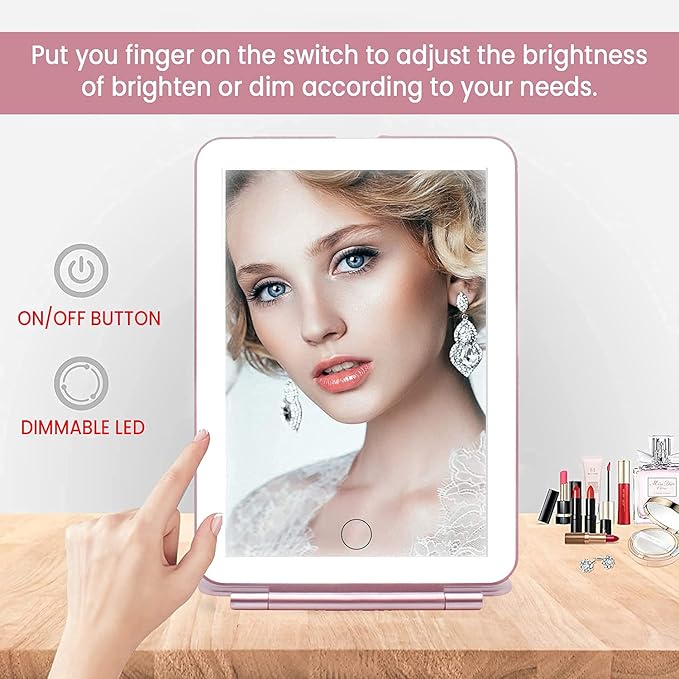 Makeup Mirror with LED Lights – USB Rechargeable Led Lighted Vanity Mirror | Travel Mirror with 3 Color Lights | Touch Screen Sensor Portable and Magnifying Mirror