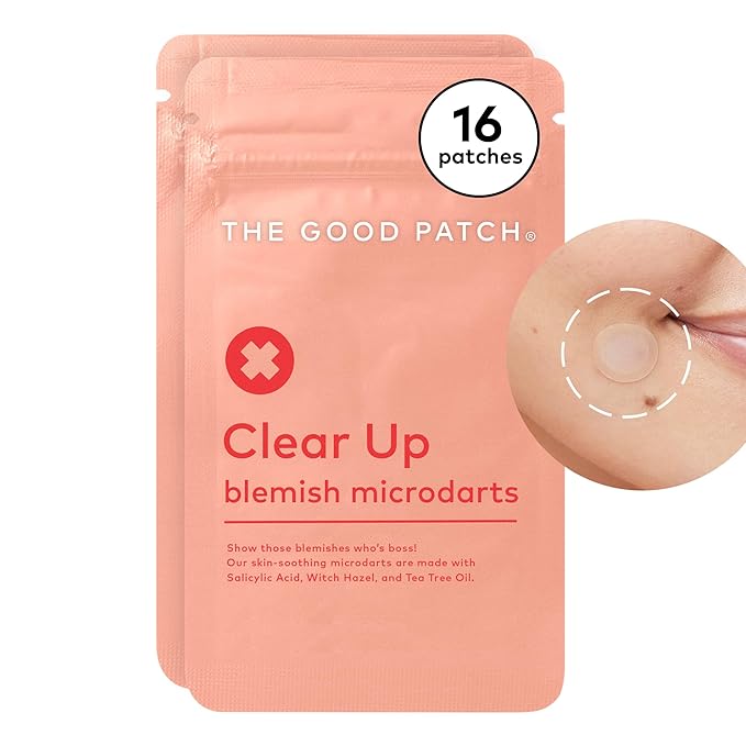 The Good Patch Clear Up, Microdart Blemish Patches, Fast - Starts Working in 2 Hours, Made with Salicylic Acid, Witch Hazel and Tea Tree Oil, For Face and Pimples (16 Total Microdart Patches)