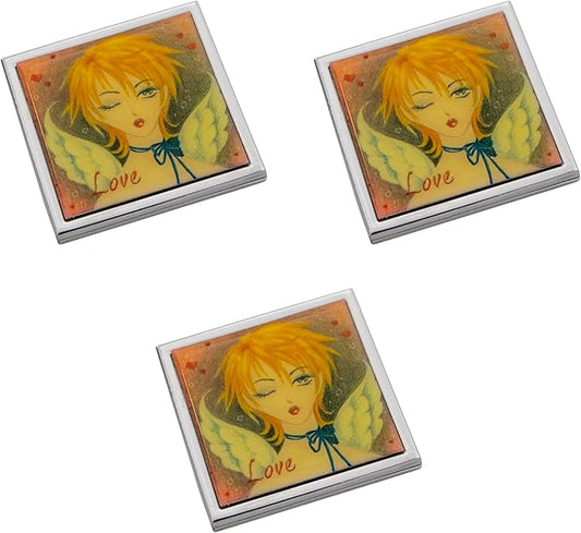 Stephanie Imports Set of 3 Double Sided Magnifying Compact Slim Mirrors with Printed Insert (Anime Love, Square)