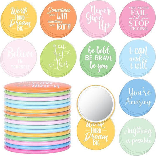 30Pcs Inspirational Compact Mirror Pastel Color Motivational Words Small Mirrors Portable Pocket Mirrors for Women Staff Coworkers Christmas Party Team